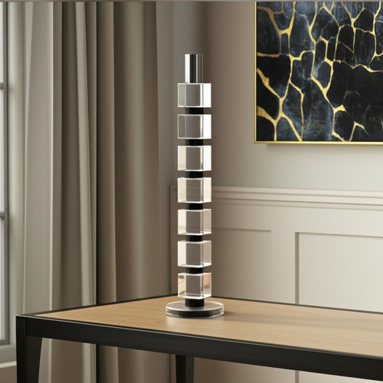 Edge Collections - 14.5" x 3" - Silver - Modern Crystal Taper Candlestick for Home Decor - 1 Piece